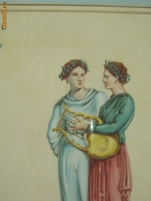 Acuarela veche femei cu instrument muzical foto