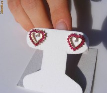 Cercei aur 14K, 2.7g, model inimioara ornati cu ~1CT RUBINE si 2 BRILIANTE ! foto