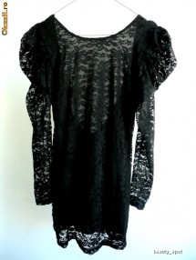 Rochie Neagra sexy cu dantela maneci bufante pentru club marime 36/38 foto
