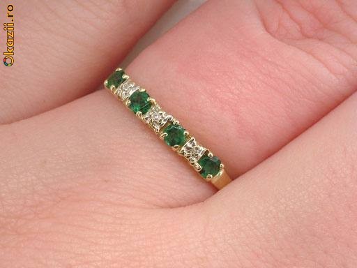 Inel aur tip banda montura SMARALDE si DIAMANTE foto mare