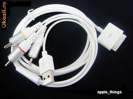 Cablu AV Audio Video Audio-Video iPod Nano Classic Touch iPhone 4 4S 4G 3GS 3G 2G iPad iPad2 foto mare