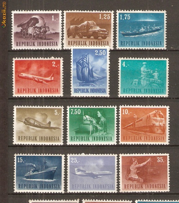 Timbre Indonezia 1964 Mijloace de Transport Serie MNH foto mare