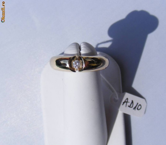 Inel designer italian aur 14K ornat cu 1 BRILIANT VVS de 3mm (0.12ct) foto mare