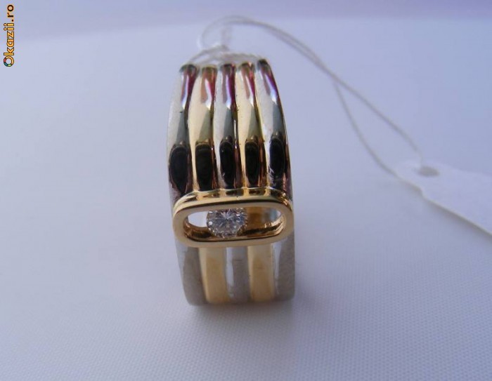 Inel designer UNICAT aur 18K, 8.7g, cu DIAMANT 3.1mm VVS care se plimba in montura foto mare