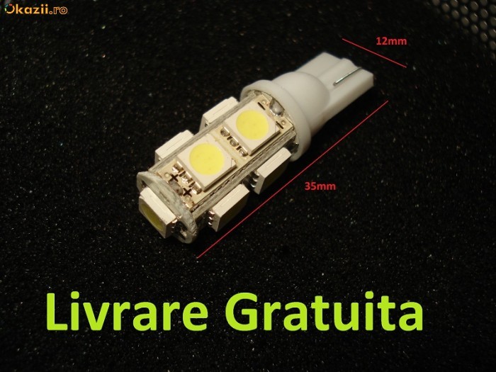 LED , Leduri W5W T10 9 smd pentru pozitii plafoniera numar foto mare