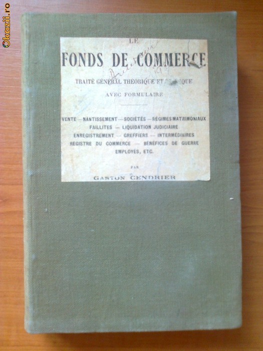LE FONDS DE COMMERCE - GASTON CENDRIER (1925) foto mare