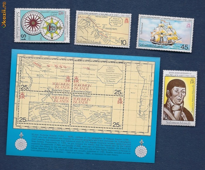 1248.SERIE TIMBRE NESTAMPILATE - SOLOMON ISLANDS - 1981 - 4 VAL.+ 1 COL. foto mare