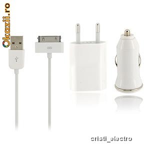 Incarcator universal si cablu de date pentru IPHONE / IPOD casa si masina foto mare