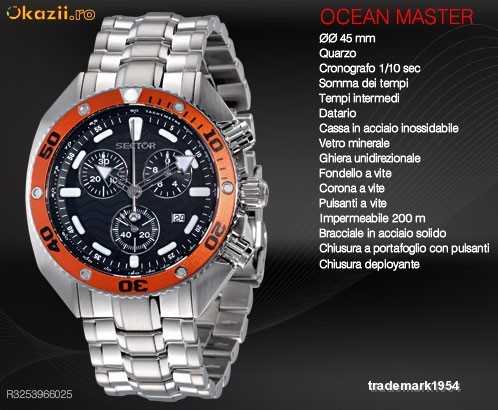 SECTOR OCEAN MASTER, DIVER 200, CHRONO. Sigilat foto mare