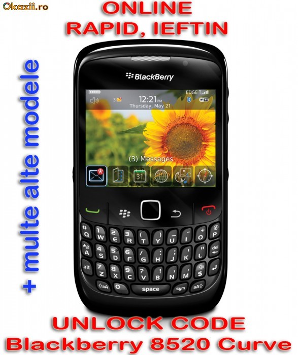 DECODARE BLACKBERRY 8520 CURVE ONLINE, PE IMEI *** RAPID SI IEFTIN *** Trimit codul pe mail, Y, Skype etc. *** PRET PROMOTIONAL *** foto mare
