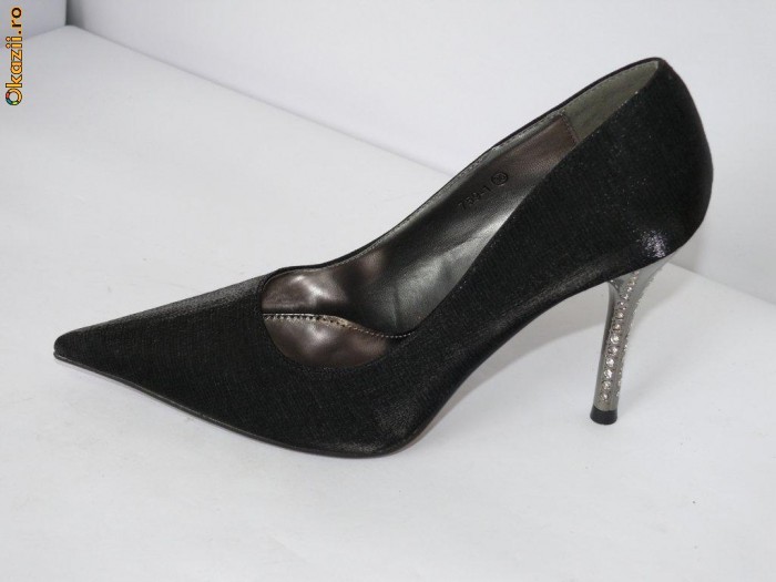 Pantofi de gala pentru femei ,negri, saten ,toc inalt - (CHIARA 759-1 black) 40% REDUCERE foto mare
