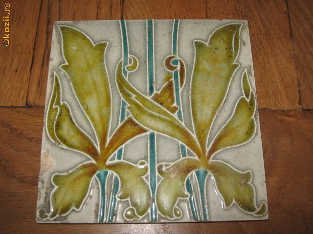 Placa ceramica Art Nouveau cca 1900 foto mare
