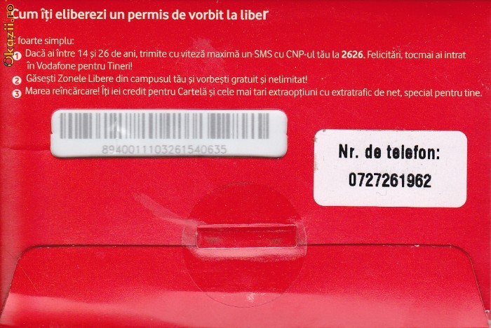 Cartela Vodafone cu numar si 3000 minute  pt cei cu varsta intre 14 si 26 ani foto mare