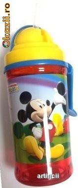 Bidon din plastic 47.5cl cu pai MICKEY MOUSE foto mare