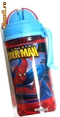 Bidon din plastic 47.5cl cu pai SPIDERMAN foto mare