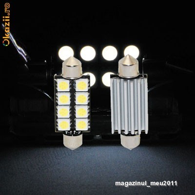 bec led becuri led leduri auto C5W festoon CANBUS cu 8 SMD 43 mm, pentru plafoniera, numar de inmatriculare foto mare