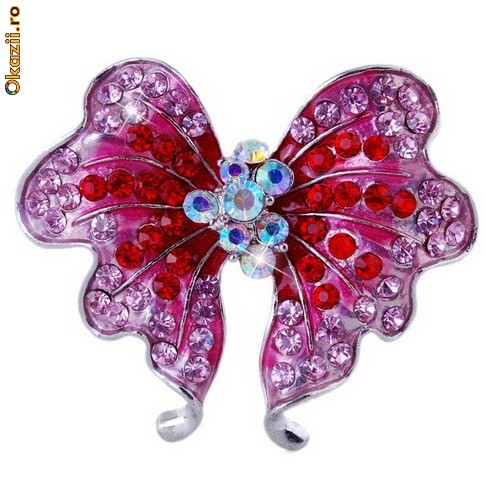 Brosa funda placata cu aur alb 18K si aplicatii de cristale Swarovski foto mare