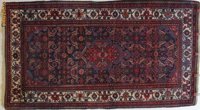 Covor persan original Hamadan 217x119 cm foto mare