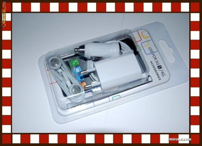 Incarcator Apple iPhone 3G 3GS 4 4S iPod iPad - INCARCATOR PRIZA + CHARGER AUTO + CABLU Date USB + CASTI cu Microfon foto mare