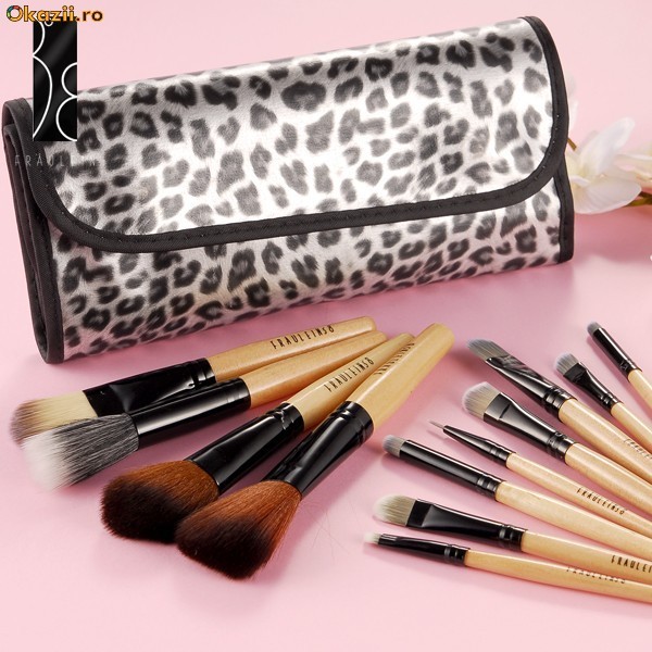 Trusa Set 12 Pensule Machiaj Leopard FRAULEIN Profesionale din Par Natural FRAULEIN38 foto mare
