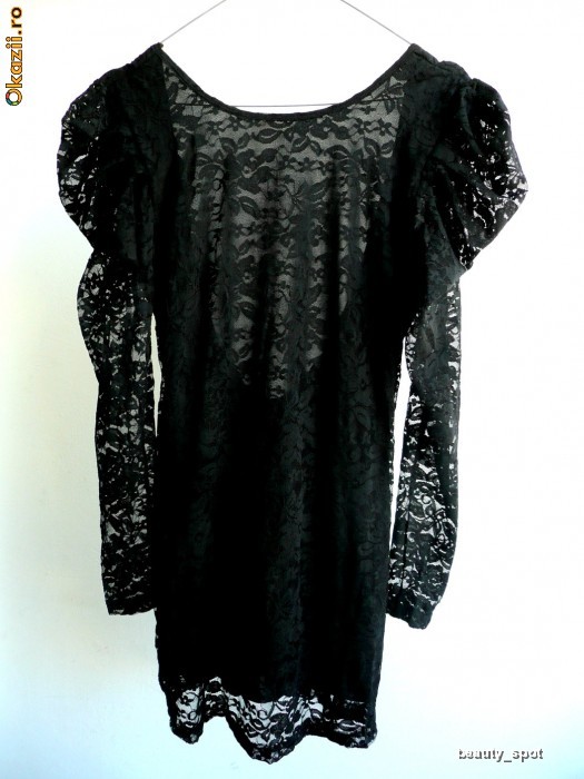 Rochie Neagra sexy cu dantela maneci bufante pentru club marime 36/38 foto mare