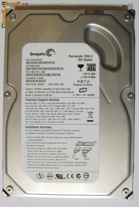 HDD SEAGATE BARRACUDA 160 GB SATA foto mare