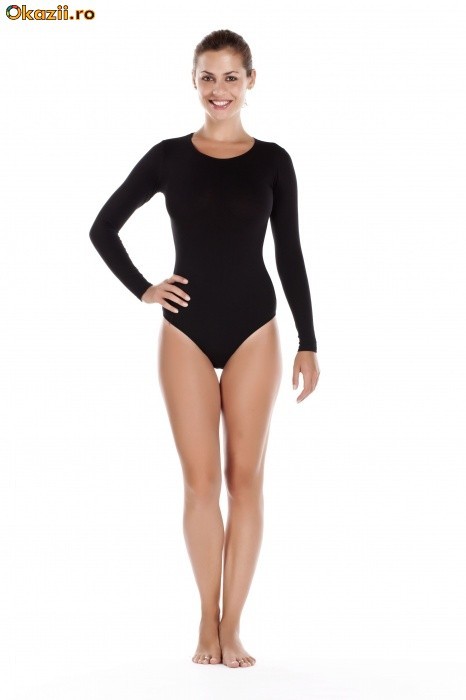 Body 90% BUMBAC cu maneca lunga si decolteu rotund IDEAL PT FITNESS  BALET GIMNASTICA foto mare